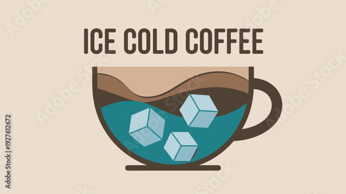 A refreshing illustration of an ice cold coffee drink with ice cubes
