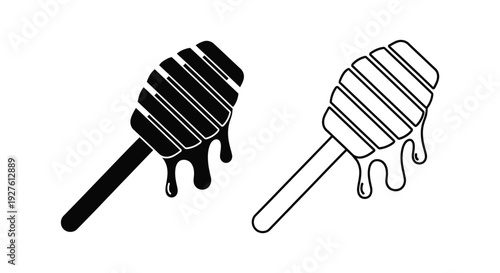 Two honey dippers one solid black one white outline with drips