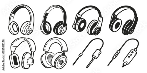 Assorted headphones and earphones showcasing various designs and styles Vector