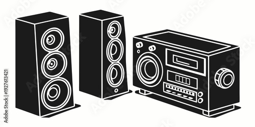 A vintage stereo system with speakers and a radio receiver Vector