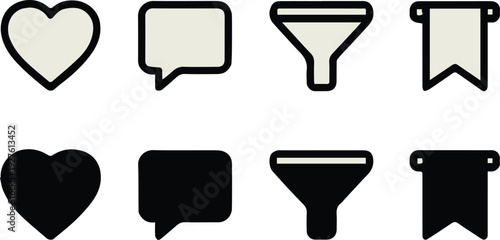 icon ui vector pack heart comment filter bookmark outline filled set