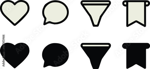 icon ui glyph collection heart comment filter bookmark outline filled
