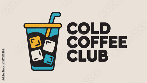 A logo for a coffee club featuring a cup with ice cubes and a straw