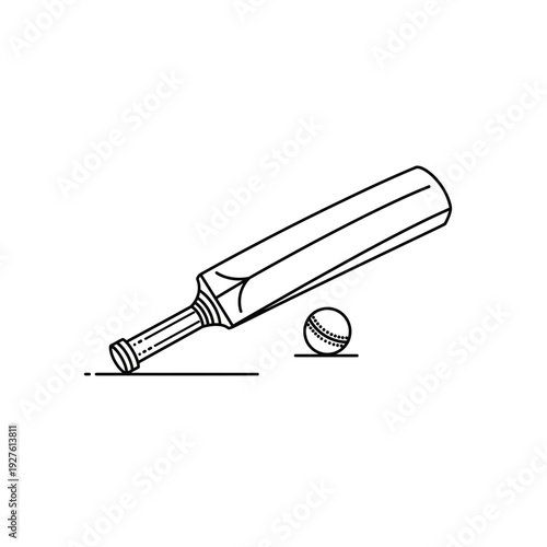 Classic Cricket Bat and Ball Line Art - Essential Sports Equipment Icon