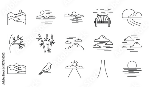 Set of black and white minimalist nature and landscape