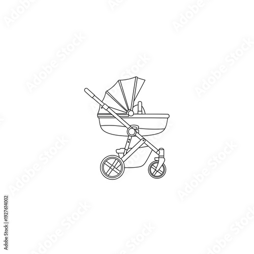 Contemporary Baby Pram Line Art Vector - Newborn Stroller Outline