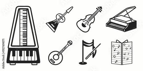 A diverse collection of musical instruments and sheet music Vector