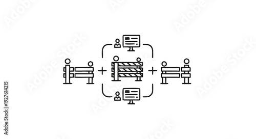 Conceptual illustration of interconnected beds and people using technology.