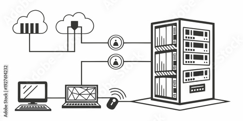Diagram of a network infrastructure with cloud computing and data storage Vector