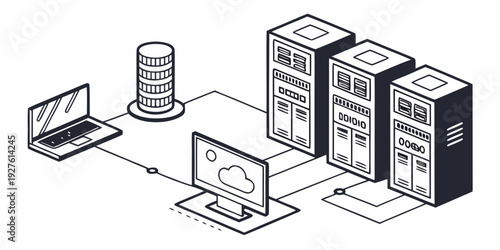 Illustrative depiction of a computer network with various devices connected Vector