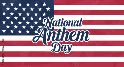 Graphic illustration of National Anthem Day USA on March 3, featuring The Star-Spangled Banner and American flag colors, symbolizing patriotism and national pride.