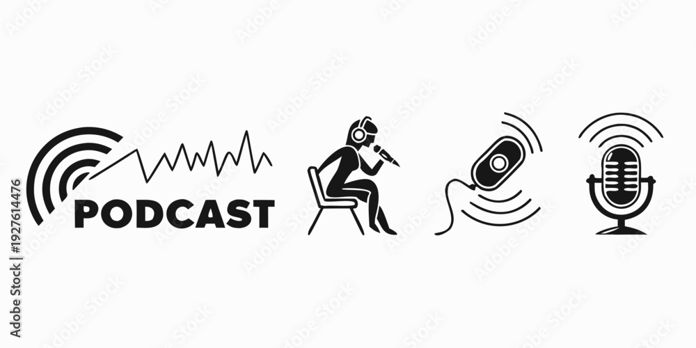 Obraz premium Illustration depicting the concept of podcasting with a microphone and sound waves Vector