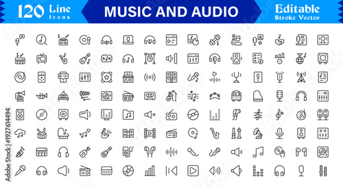 Music & Audio icon set,Creative Sound Design Audio & Music Line Icon Pack – Modern, Clean, Vector-Based Graphics.
