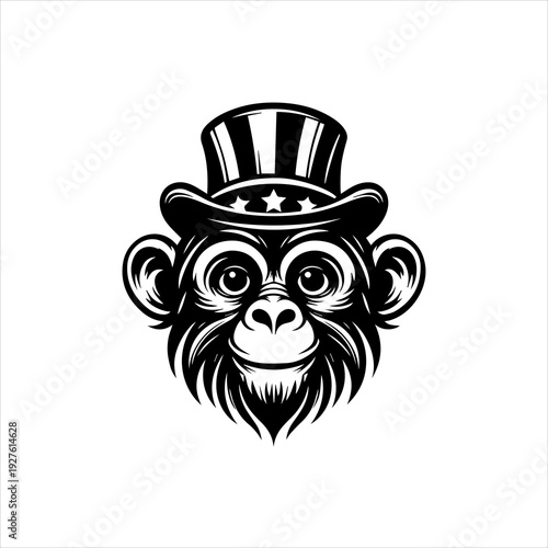 Circus monkey silhouette arranged as a playful black vector emblem design. Entertainment animal concept