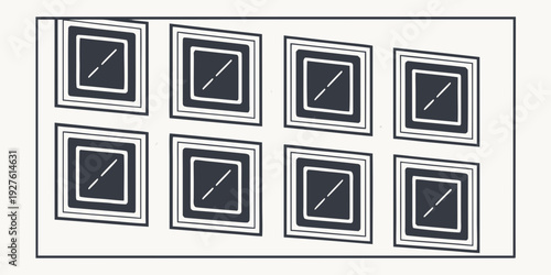 A collection of nine identical black and white square icons arranged in a grid pattern Vector