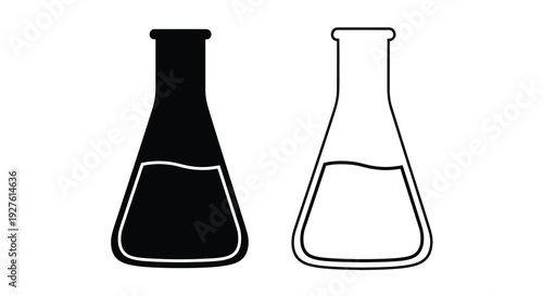 Two conical flasks one filled and black the other empty and white