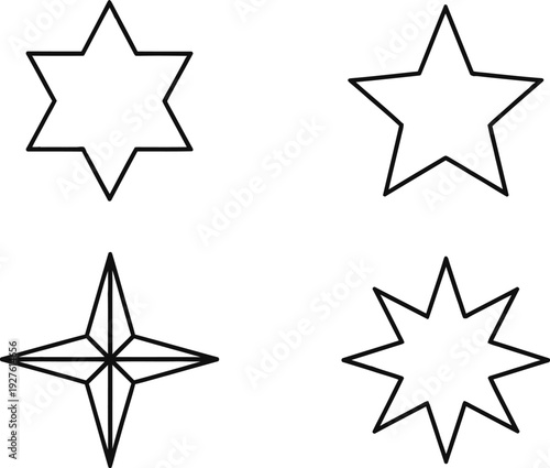 A set of four different star shapes on a white background