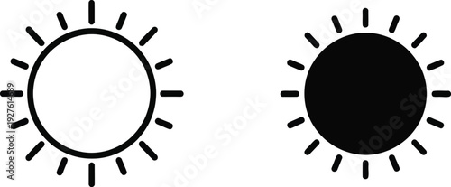 A simple graphic illustration of sun symbols in black and white