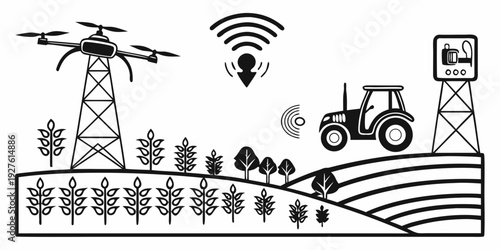 Precision agriculture utilizing drones and technology for efficient farming practices Vector