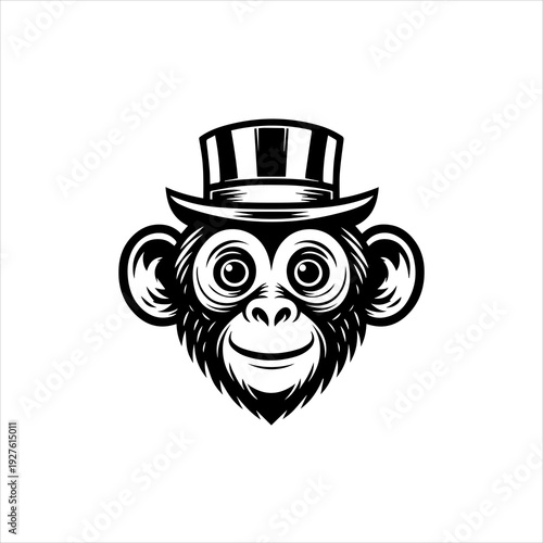 Circus monkey silhouette arranged as a playful black vector emblem design. Entertainment animal concept