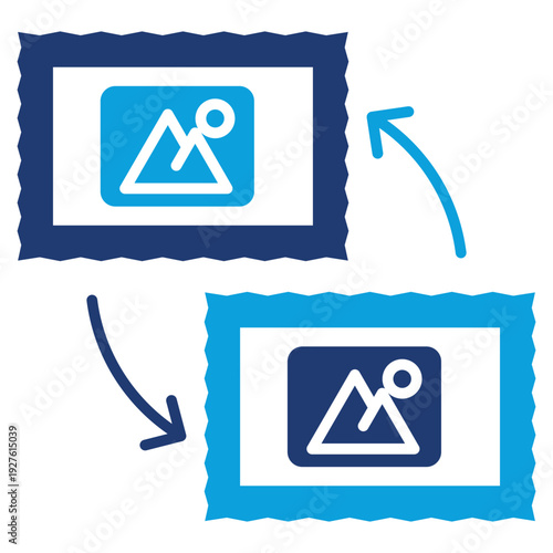 collecting stamps flat blue icon