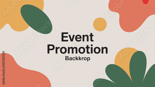 A colorful graphic design for an event promotion with abstract shapes and bold text