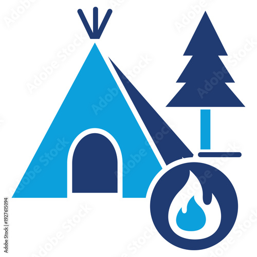 camping flat blue icon