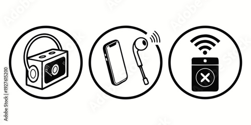 Icons representing various wireless technologies and devices Vector