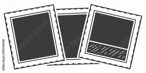 Three black and white picture frames with different contents Vector