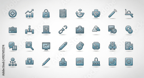 Collection of various business and finance icons representing different concepts.