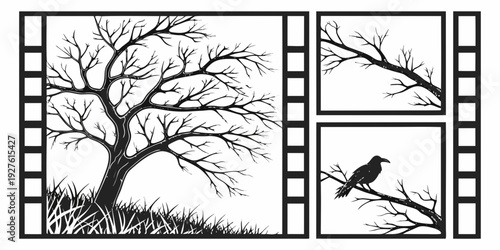 A collage of nature and wildlife showcasing a tree, a bird, and a butterfly Vector