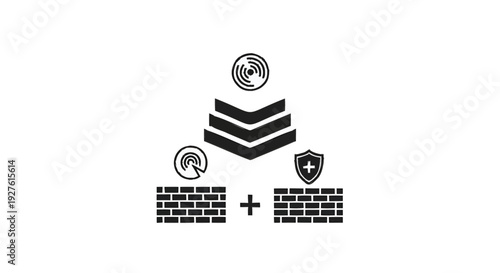 Cybersecurity Layers and Network Protection Icons.