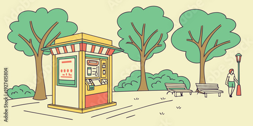 A quaint wooden house nestled among tall trees in a serene forest setting. Vector