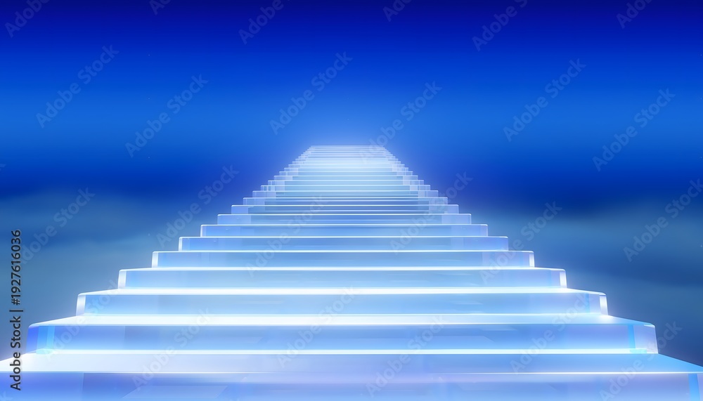 Fototapeta premium Infinite Light Staircase Horizon in Futuristic Abstract AI Technology Background