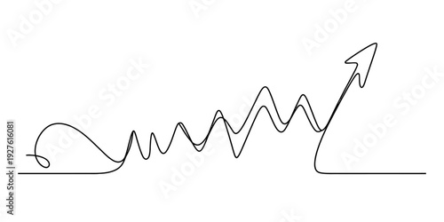 Continuous single line drawing of an upward arrow showing progress and growth with a jagged path Vector, illustration