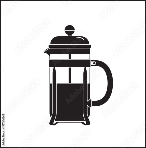 A black and white image of a coffee press isolated on transparent background, Vector