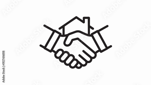A handshake with a house in the background symbolizing a real estate agreement or partnership