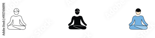 Meditation icon set. Yoga pose symbol for wellness, mindfulness, and spiritual health design. Vector Illustration.