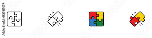 Jigsaw puzzle icon set. Interlocking puzzle pieces for business strategy, teamwork, and logic game design. Vector Illustration.