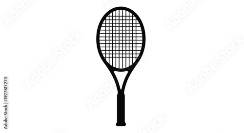A black outline of a tennis racket against a white background
