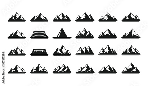 Collection of black silhouette mountain in various shapes and sizes mountains styles