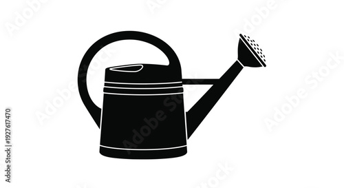 Simple black and white illustration of a classic watering can design