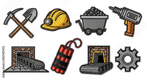 Mining tools and equipment illustration, perfect for industrial and construction projects.