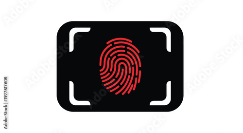 A stylized fingerprint within a camera viewfinder frame