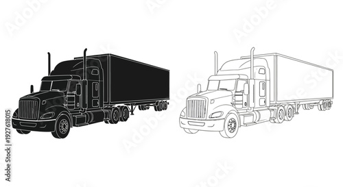 Outline and solid fill depictions of a semi truck and trailer combination