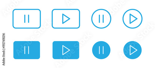 Audio and video play and pause button icons. Blue play and pause buttons icon for media player. Play and pause symbol button in blue colour.