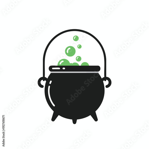 Simple Cartoon Cauldron with Bubbling Potion for Halloween or Magic Theme