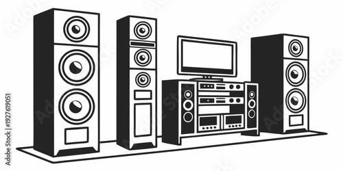 A modern home entertainment system with a television and speakers. Vector