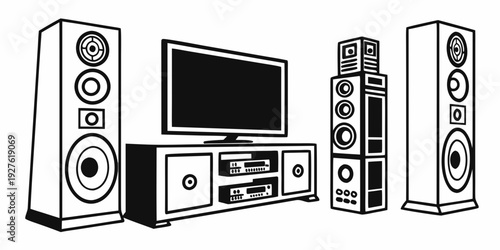 Modern home entertainment system with television and speakers Vector