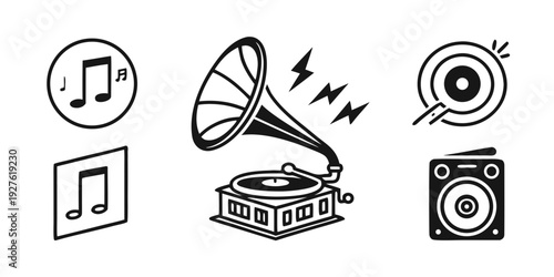 Vintage audio equipment and modern sound devices illustration Vector